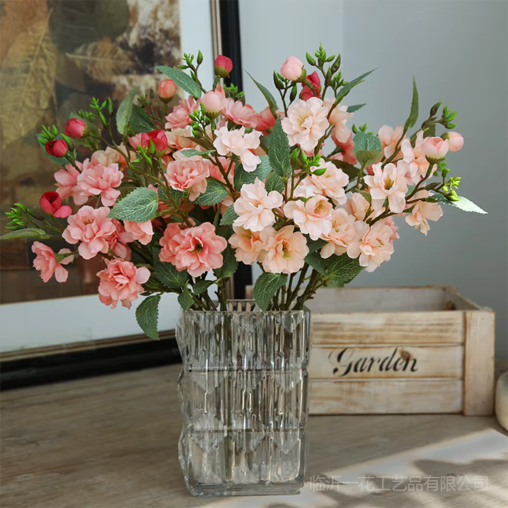 Bouquet de fleurs artificielles camélia rose en soie