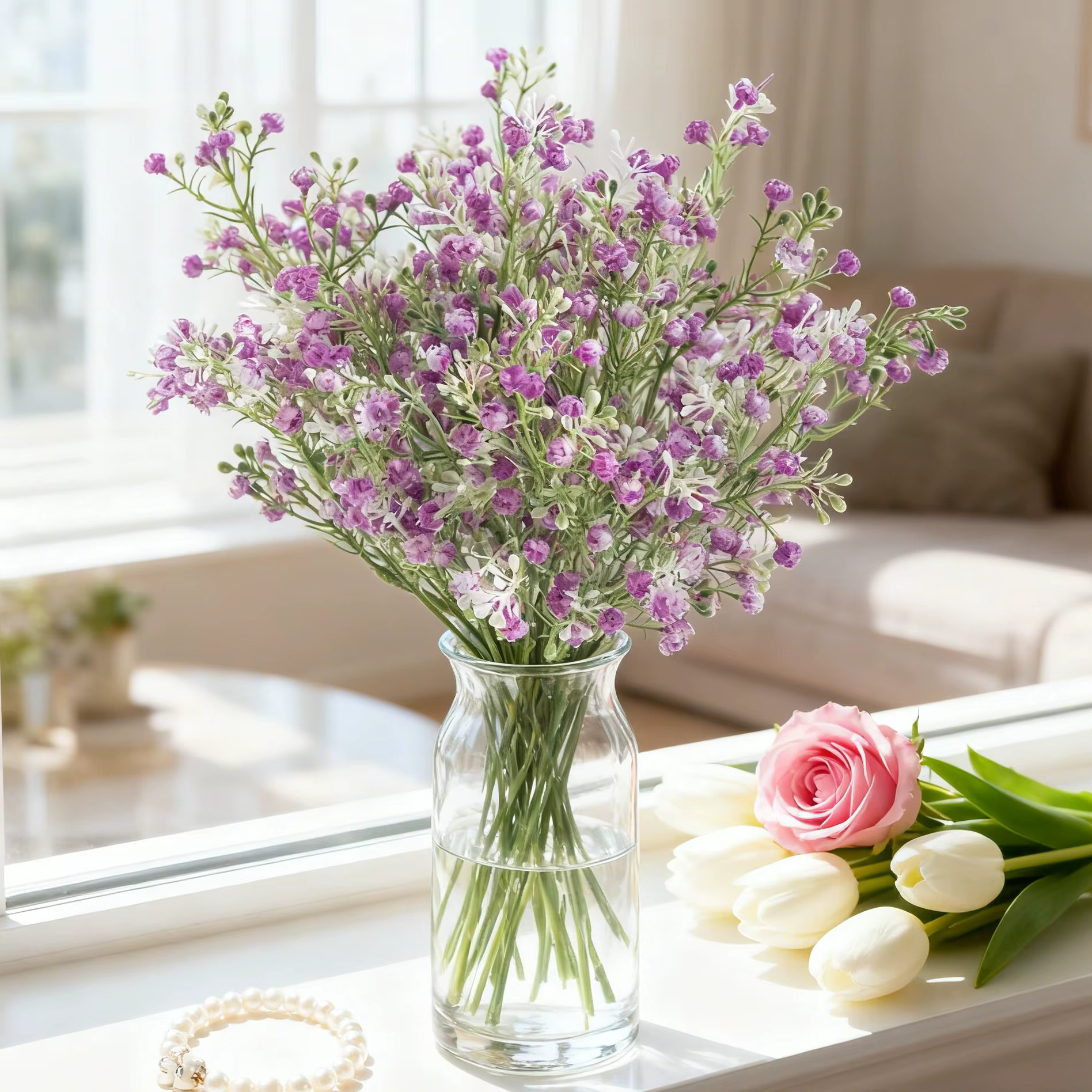 Fleur artificielle Gypsophile de haute qualité pour bouquet de mariée