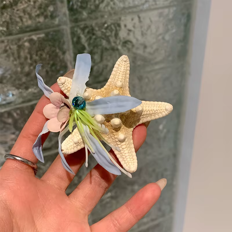 Pince à cheveux Série Océan, motif étoile de mer, coquillage et baies, accessoire de coiffure pour femme, idéal pour les voyages en bord de mer et les photos de vacances