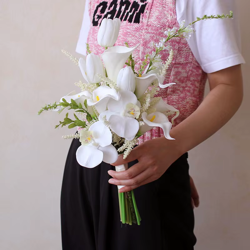 Bouquet de Mariée Blanche Bon Marché, Fleurs à Main de Fiancée, Stock Prêt