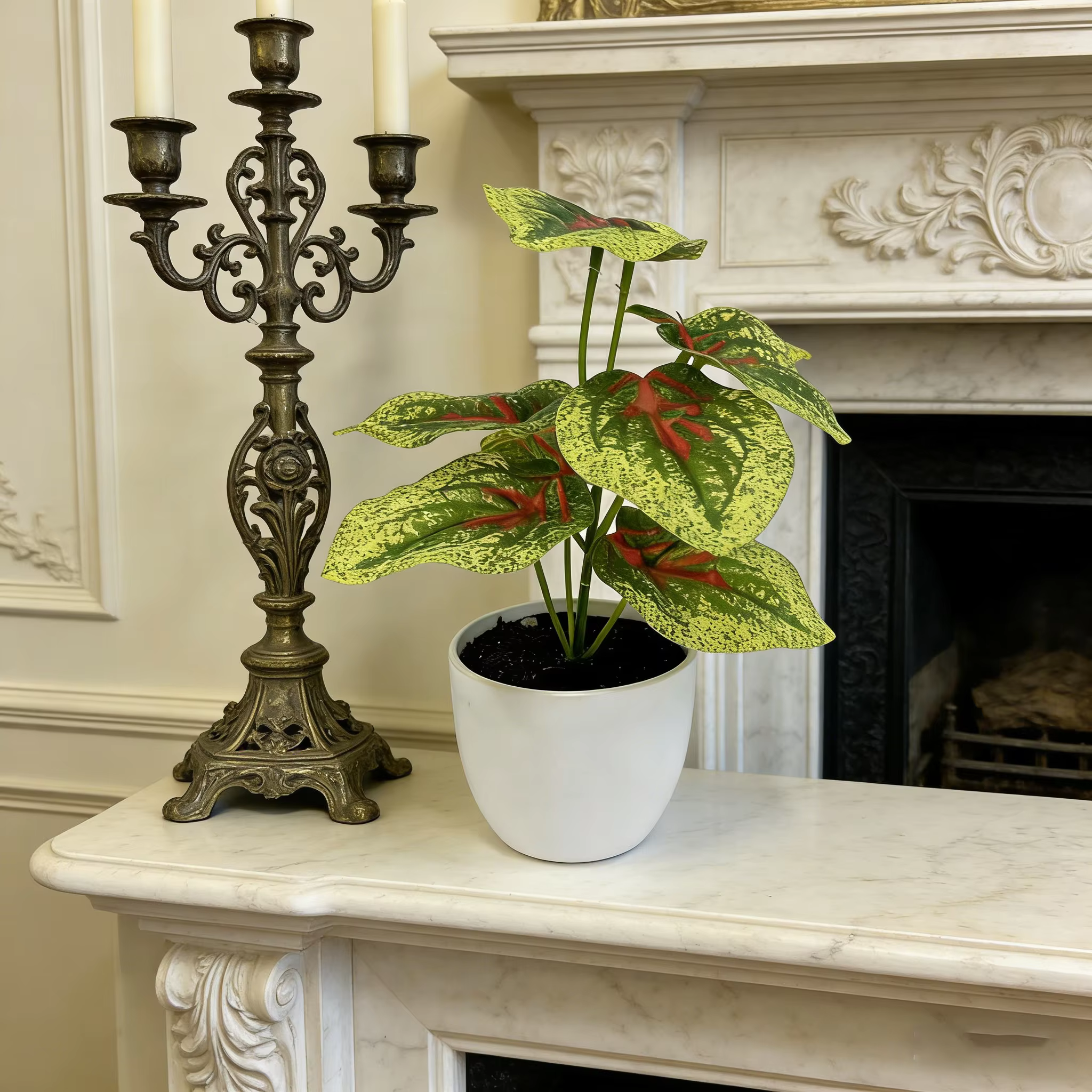 Caladium artificiel marbré rouge de 20 cm (7
