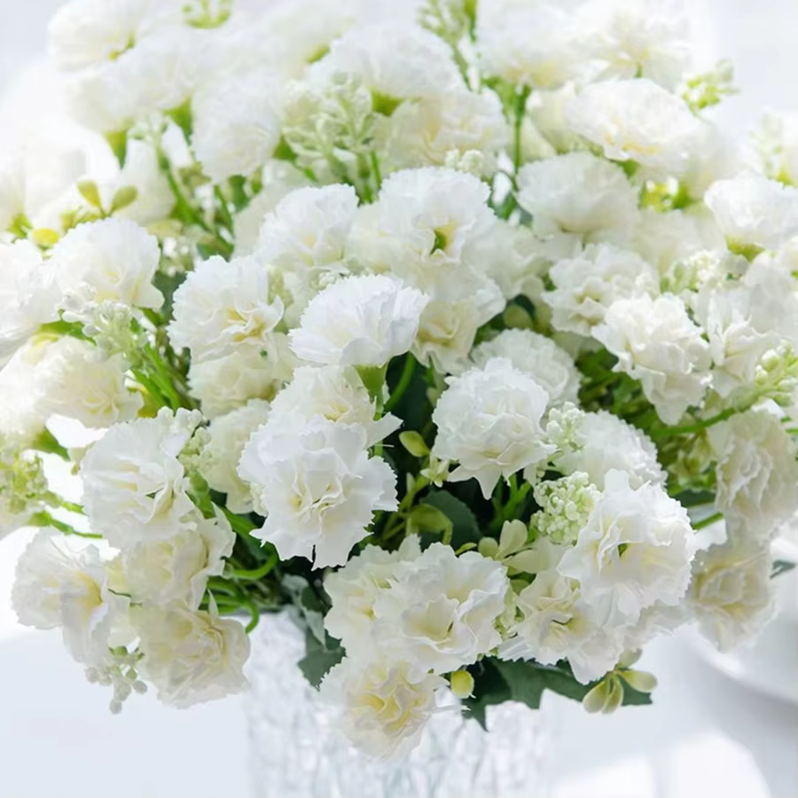 Fleurs artificielles 5 fourches 15 têtes petite œillet pour décoration d'arche de mariage