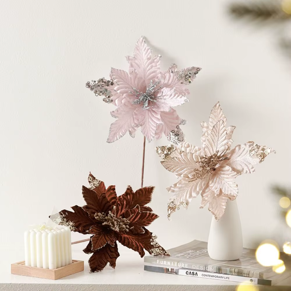 Poinsettia de noël à paillettes