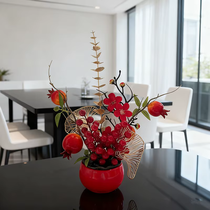 Nouvelle grande plante artificielle en pot de kaki rouge