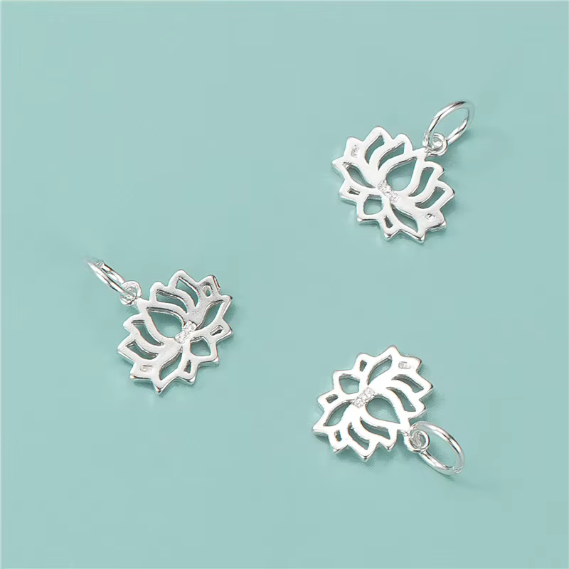 Véritable véritable pur solide 925 pendentif en argent Sterling fleur de Lotus Suspension bijoux à bricoler soi-même faisant des résultats breloques