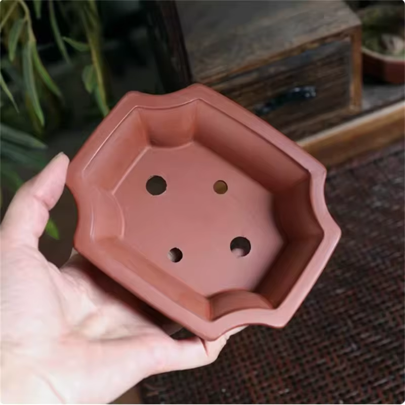 Pot de bonsaï en poterie fait à la main en argile violette