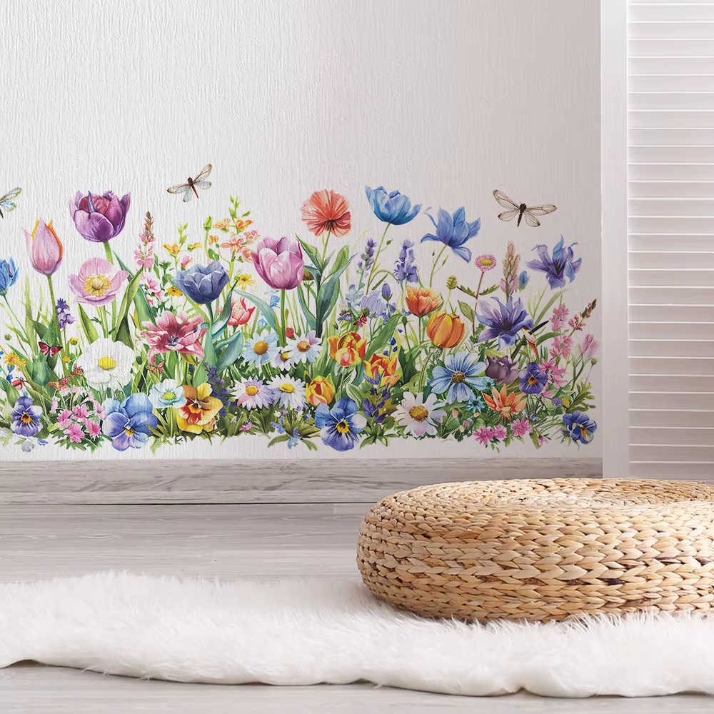 Autocollants muraux de fleurs et feuilles peintes