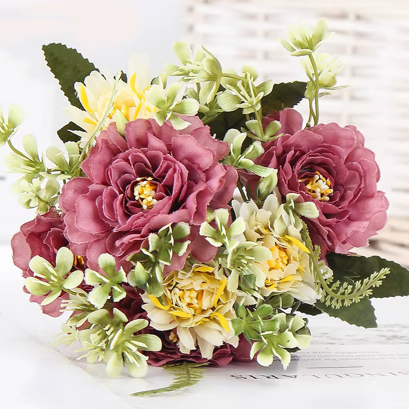Bouquet de roses pivoines camélia artificielles