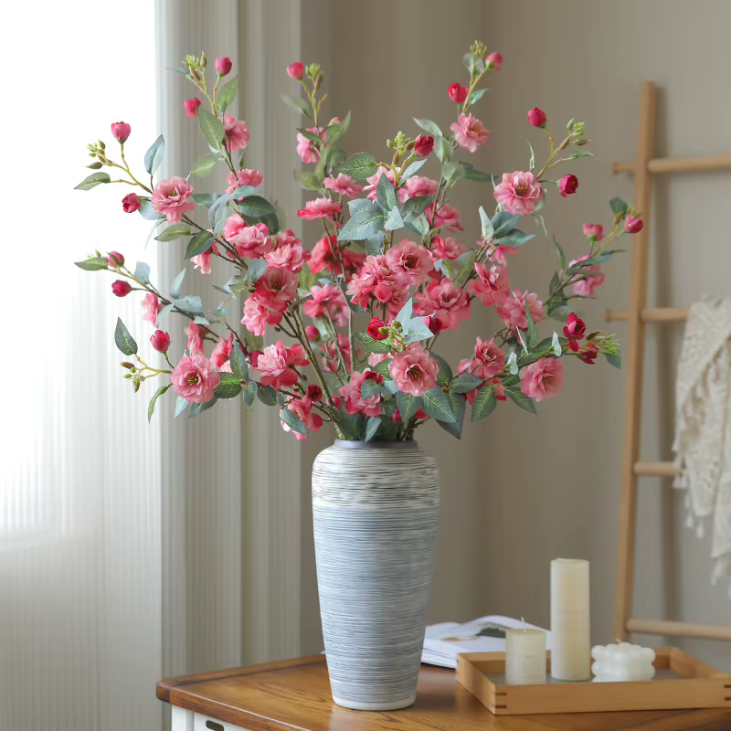 Camélia fleur artificielle grande avec fausses feuilles