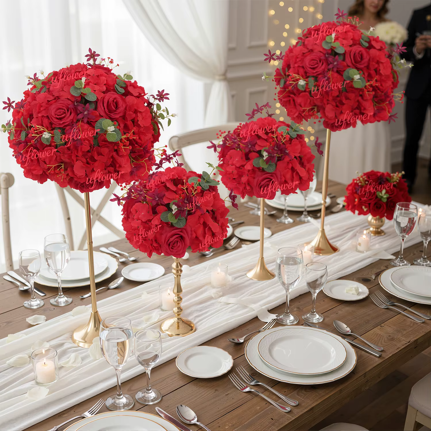 Nouvelle Boule de fleurs artificielles en forme de cœur d'orchidée champagne de 45 cm pour décoration de mariage