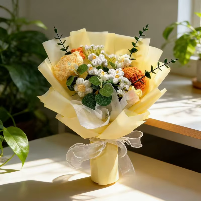 Bouquet de fleurs artificielles au crochet