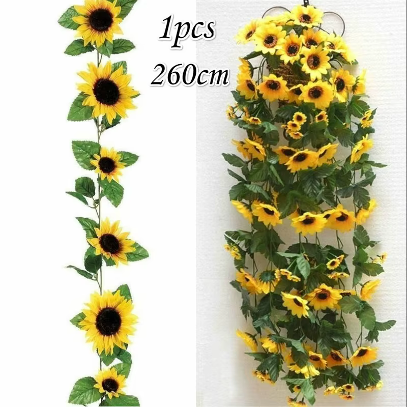 1/2/5 pièces 260cm artificiel jaune tournesol guirlande fleur vigne mariage Floral arc décor soie