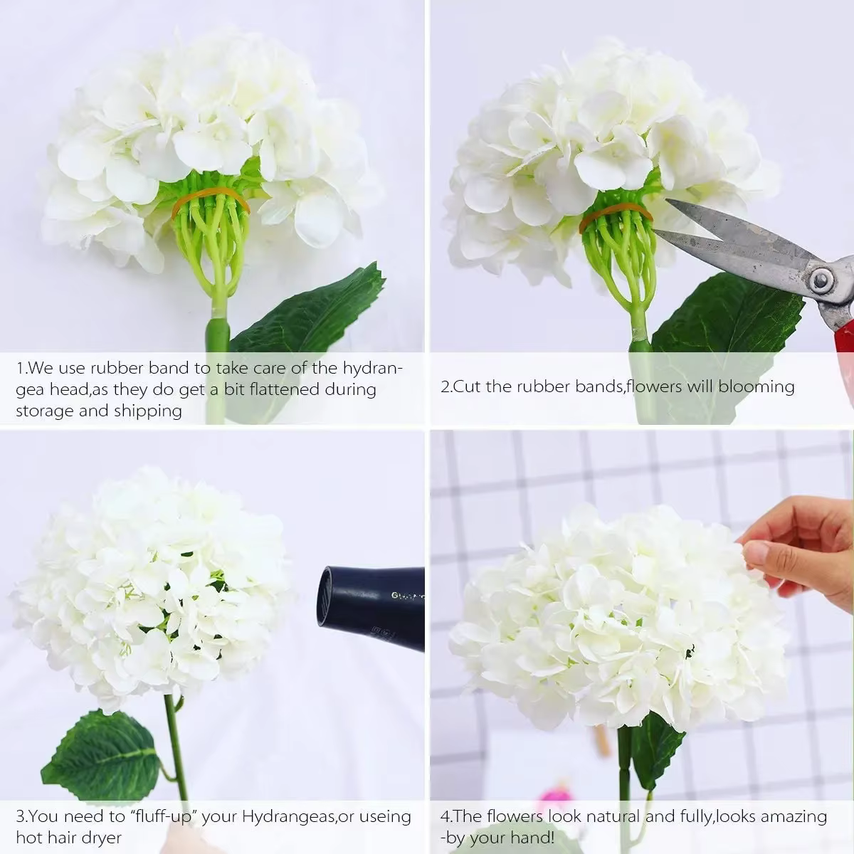 Tiges d'hortensia artificielles pour centres de table de mariage