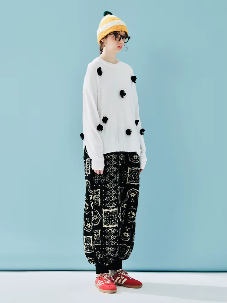 IMAKOKONI – pull blanc pour femmes, avec patchs de fleurs 3D, décontracté, amusant, mignon, ample, à la mode, automne et hiver ﻿