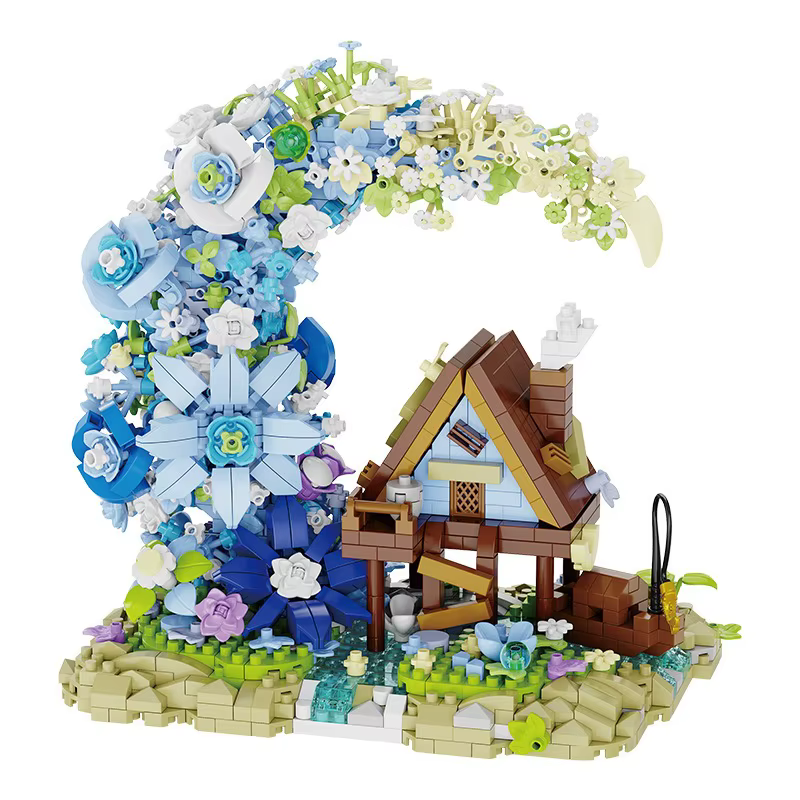 Ensemble de blocs de construction DIY LED Maison en bois et Cabane florale