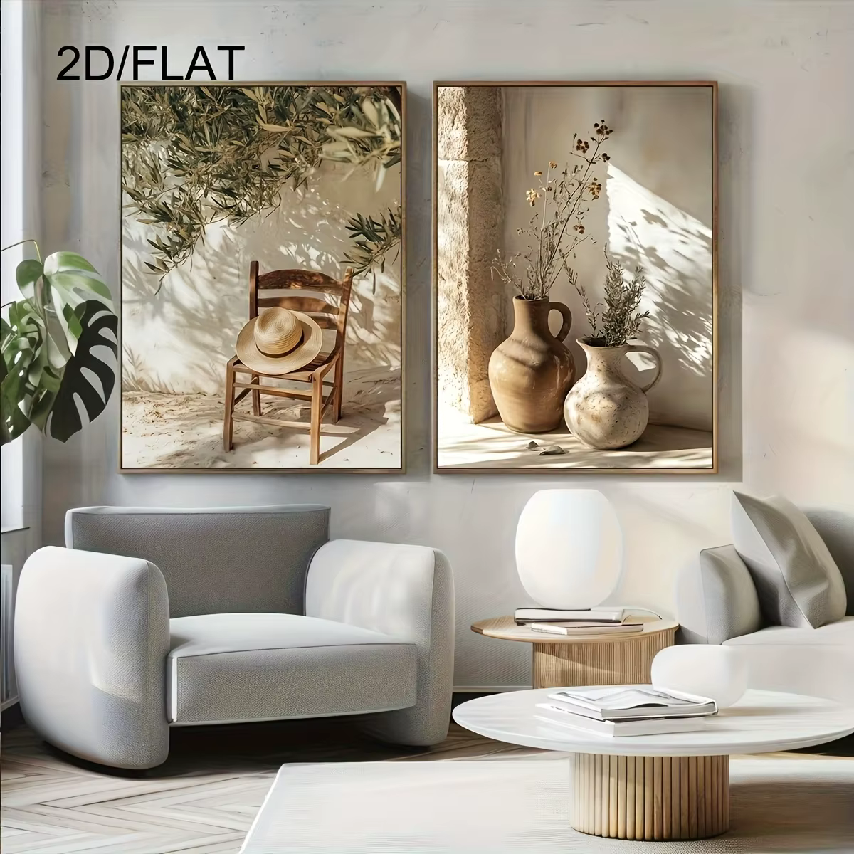 Lot de 2 tableaux sur toile modernes représentant des oliviers méditerranéens