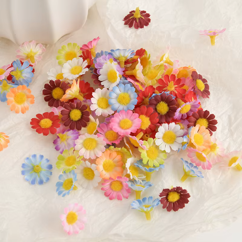 50/100pc Fleurs Artificielles Tournesol Soie Daisy Tête Valentine Maison De Mariage Décor BRICOLAGE Cadeau Scrapbook Faux Usine Festival Couronne