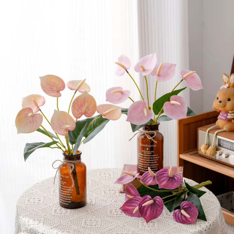 8 pièces de fleurs artificielles en plastique Anthurium