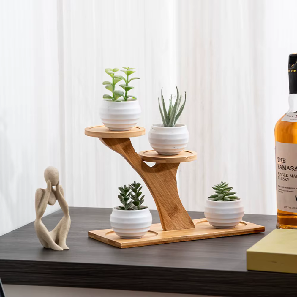 Étagère en bambou pour fleurs de bureau