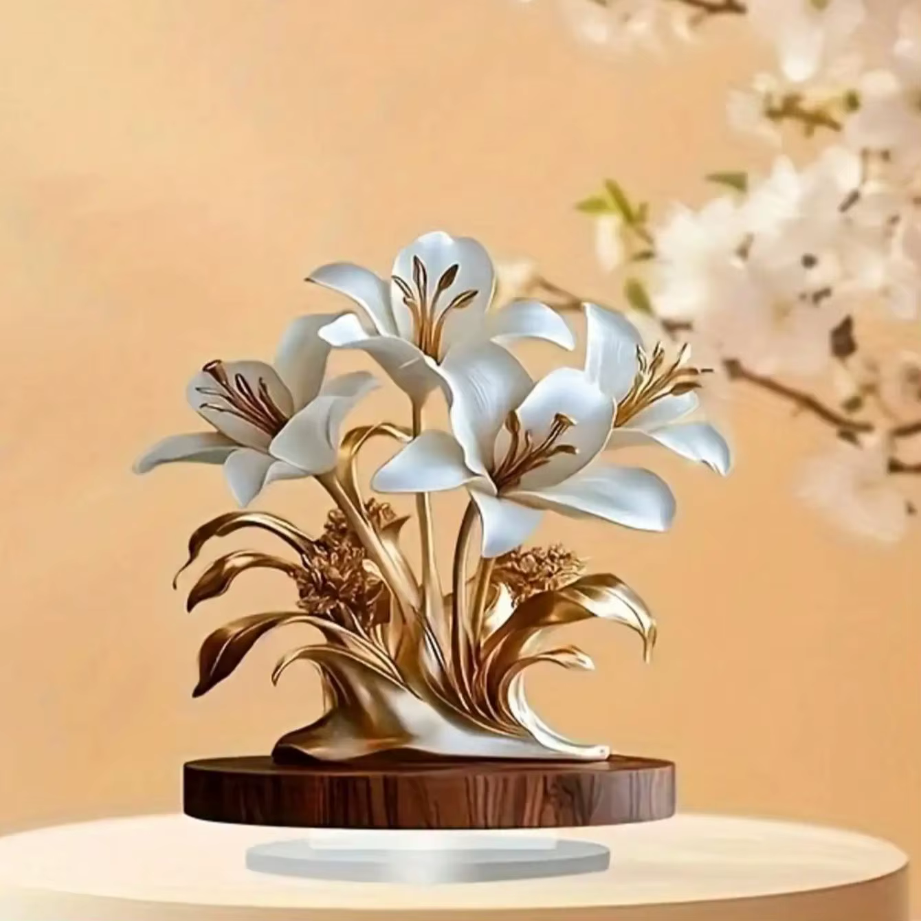 Ornement de décoration de bureau floral 20x20cm en acrylique 2D plat