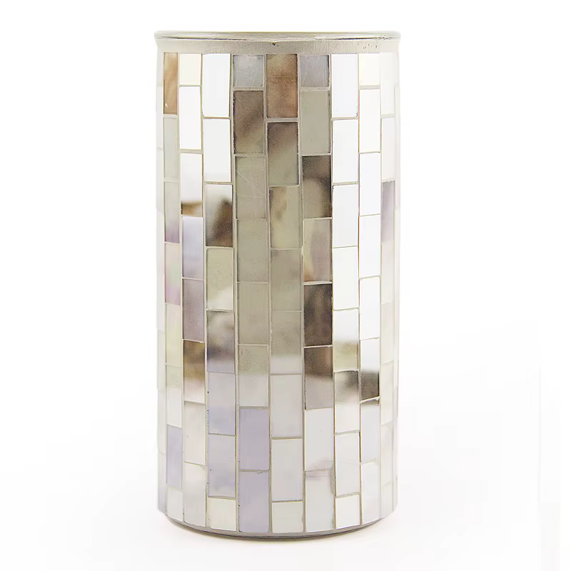 Vase en verre mosaïque droit fait à la main