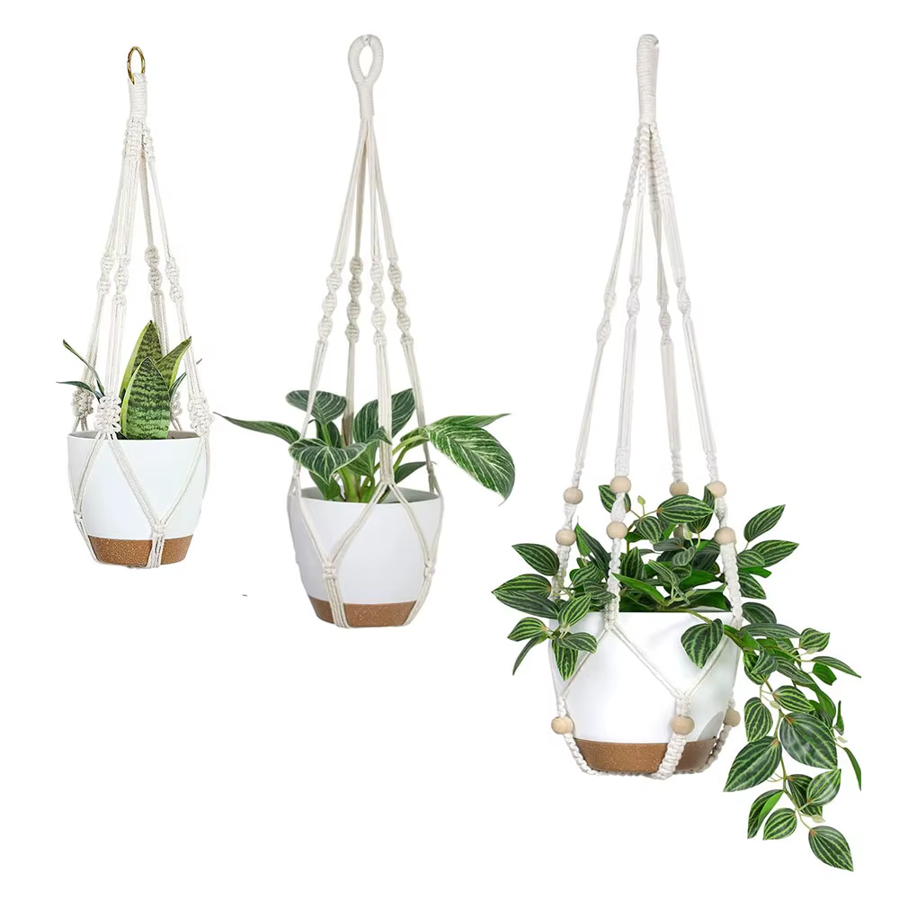 Paniers de suspension de plantes en macramé faits à la main