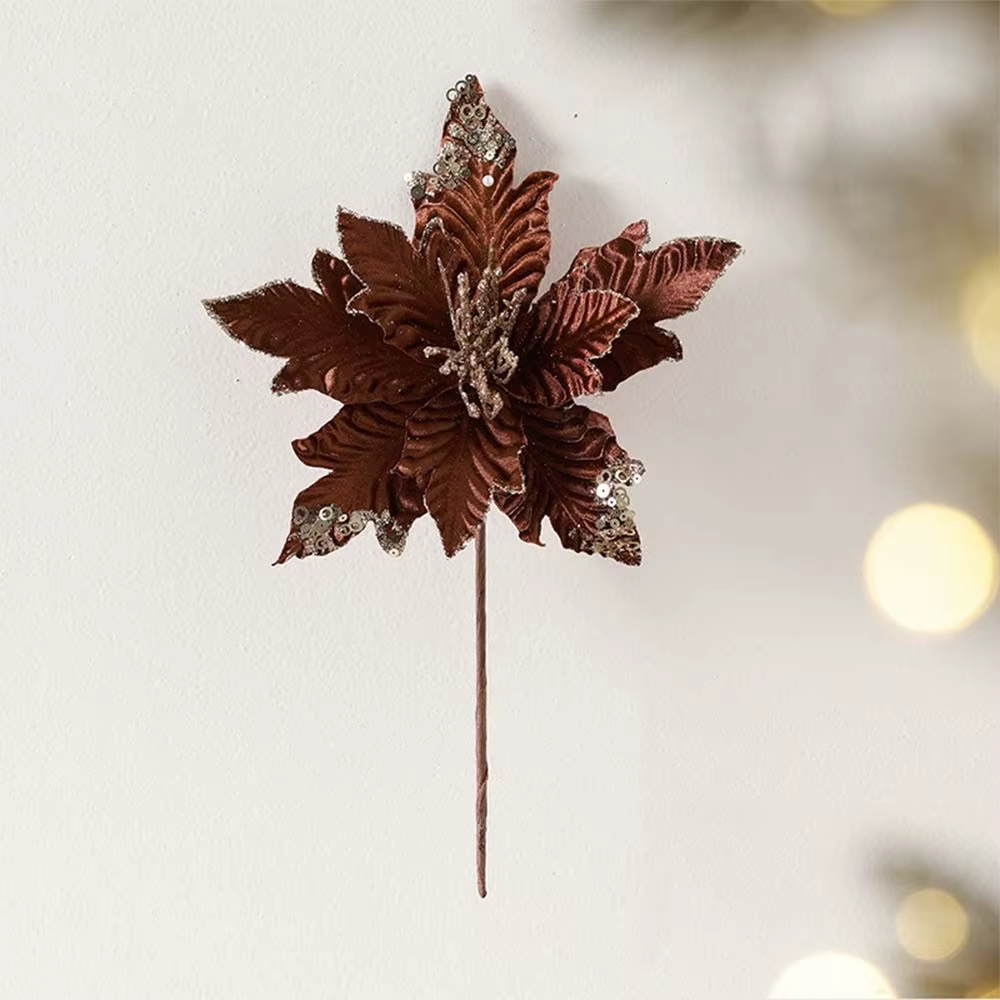 25 cm noël Poinsettia paillettes fleur grand flocage artificiel