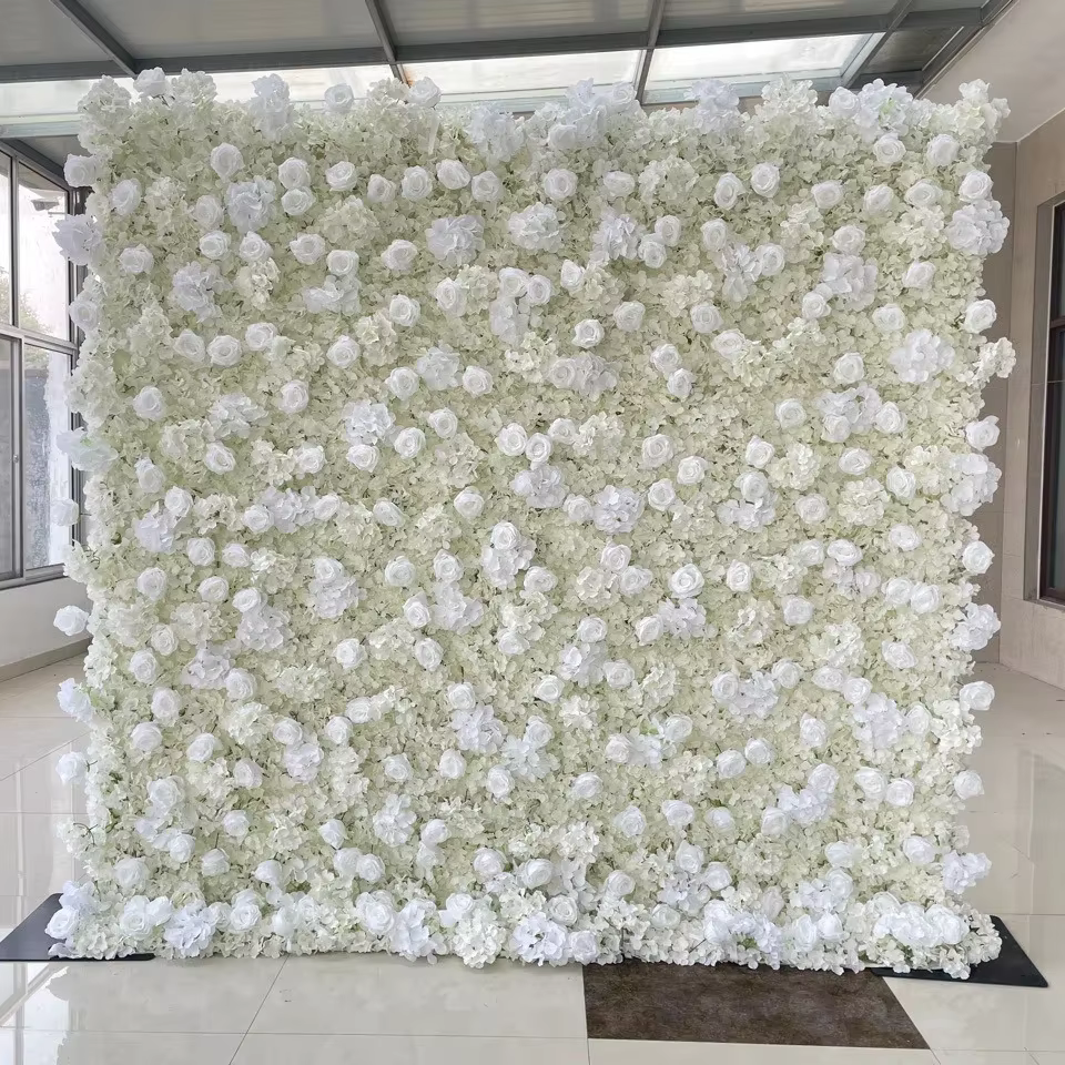 Toile de fond murale à fleurs artificielles 3D blanches