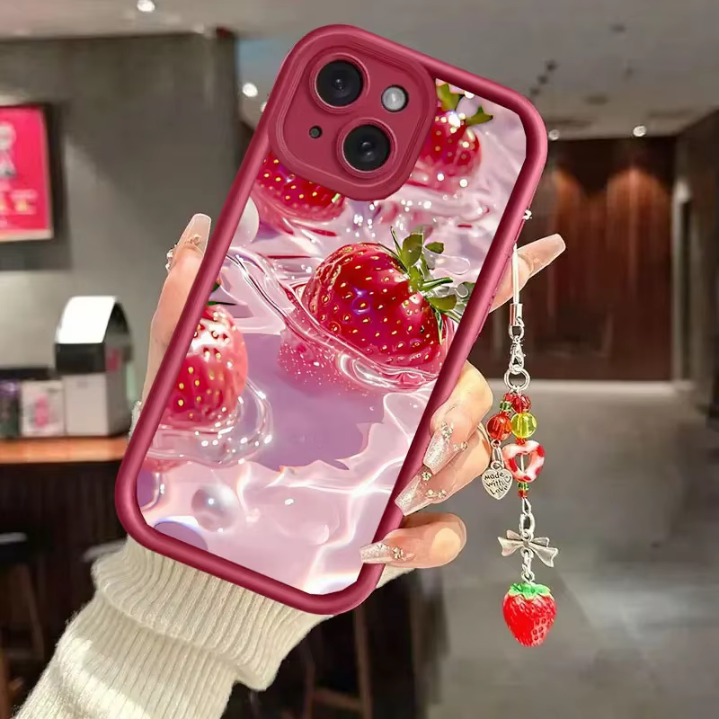 Coque en silicone souple mat TPU avec chaîne et pendentif motif fleur fraise pour Google Pixel 10 Pro 9A 8A 10 9 8 10 Pro XL 7A