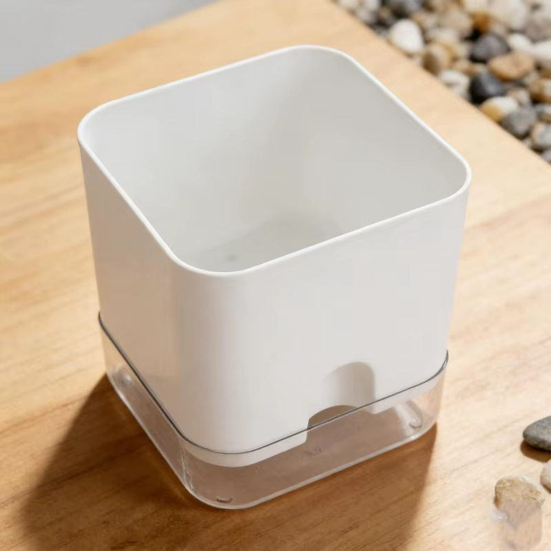 Pot de fleurs auto-arrosant blanc carré à double couche pour plantes d'intérieur et d'extérieur
