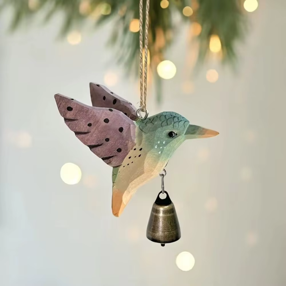 Figurine d'oiseau colibri sculptée à la main en bois