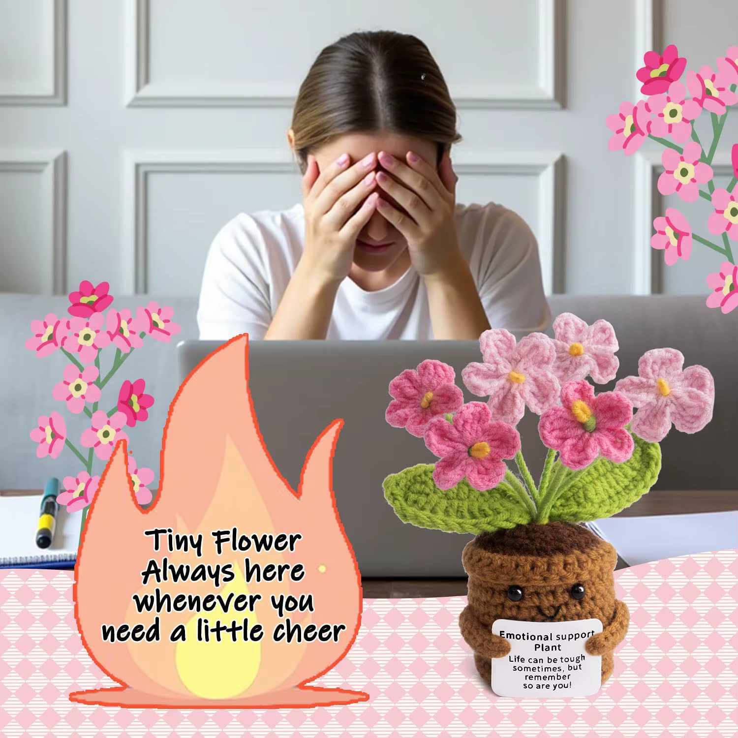 Crochet de fleurs positives fait main - La vie est difficile