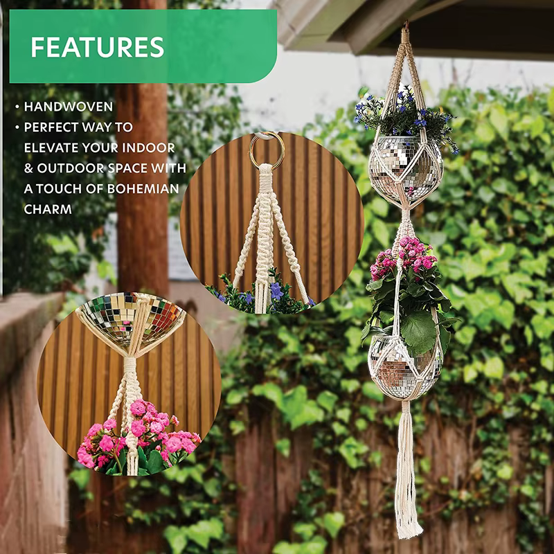 Nouveau Boule Disco suspendue Pot de fleur plantes d'intérieur Style bohème jardinière de fleurs Pots corde miroir suspendu panier jardin décor Vase