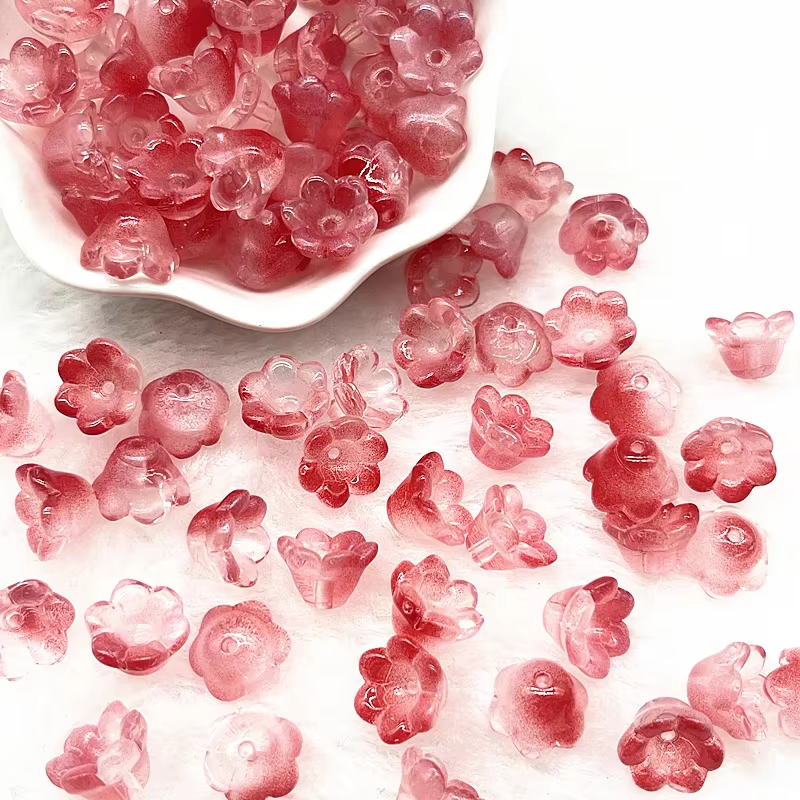 Perles de verre colorées en forme de fleur de trompette, 20 pièces, 7x12mm, pour la fabrication de bijoux, épingle à cheveux, bricolage fait à la main