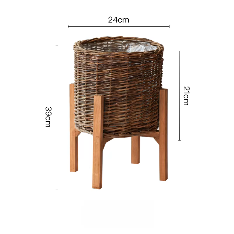 Grand panier de fleurs en bois et osier