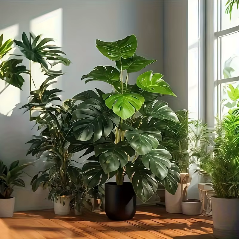 Palmier Monstera artificiel réaliste en plastique vert pour la maison