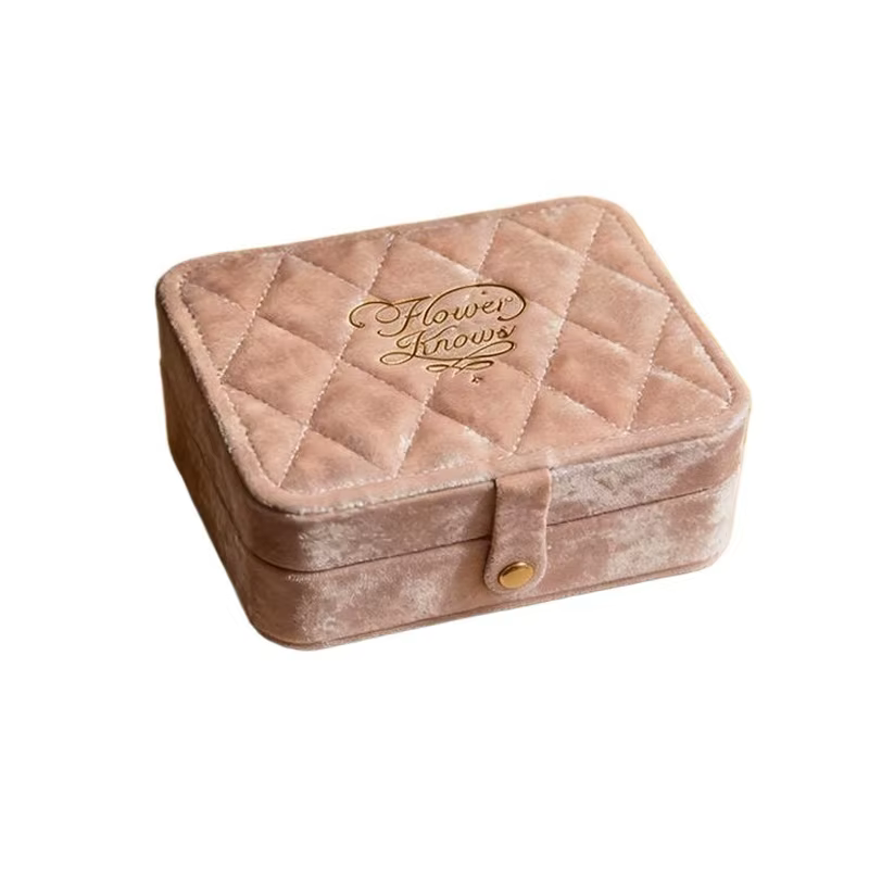 Boîte à bijoux rose irisée floquée Flower Knows - Étui organisateur pour bagues