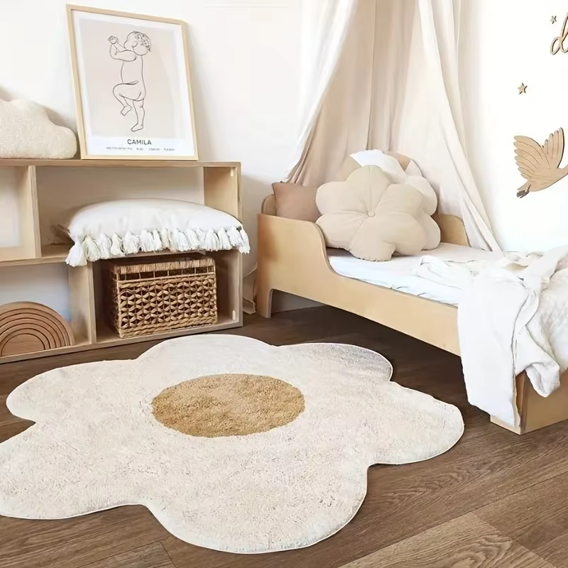 Tapis en peluche doux à fleurs irrégulières
