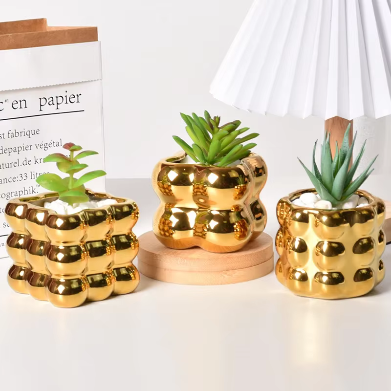 Pots de fleurs en céramique dorée électrolytique nordique