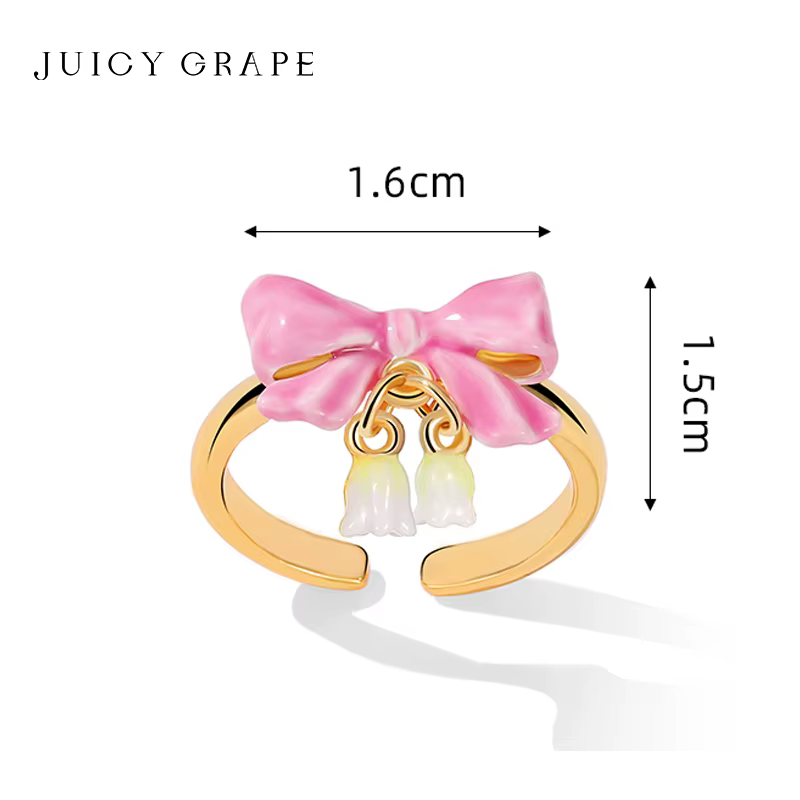 JUICY GRAPE-Bague à Nministériels d Rose pour Femme, Anneau de Bellflower, Fait à la Main, Émaillé, Élégant, Plaqué Or 18K, Cadeau Spécial