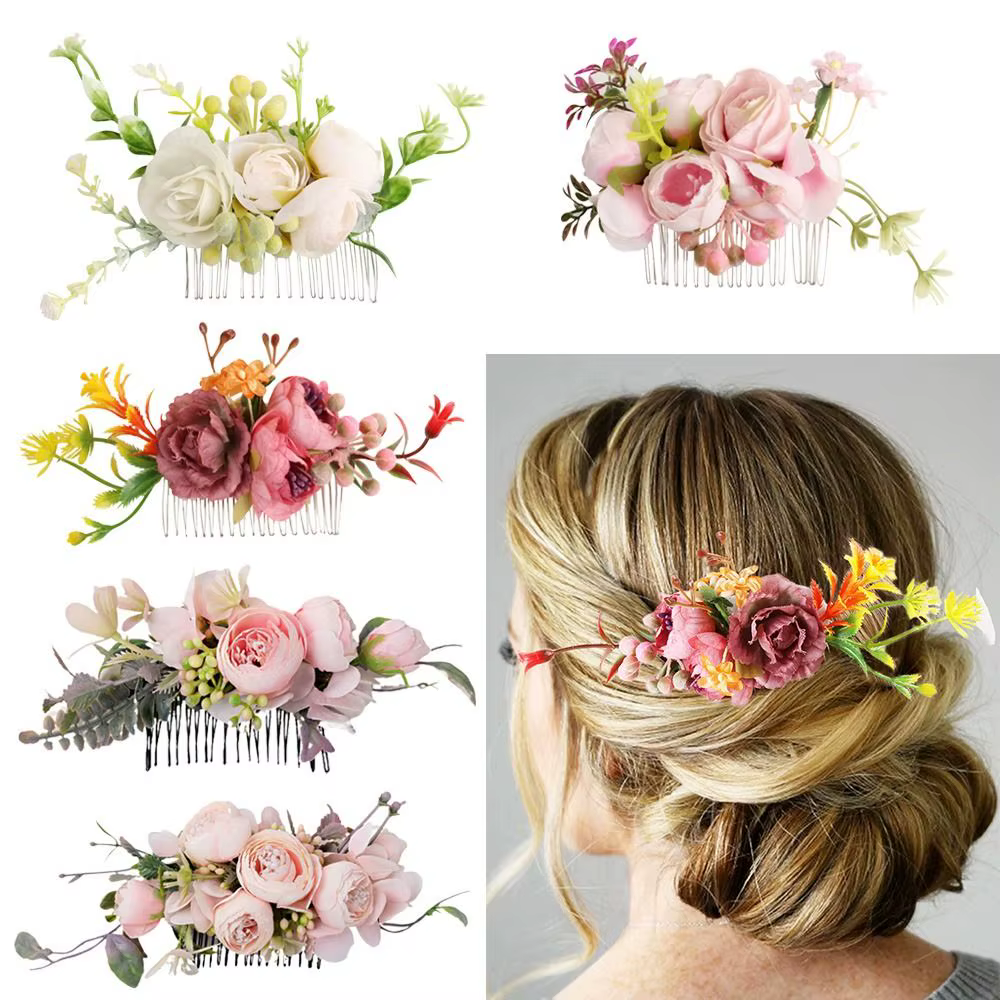 Peigne à cheveux fleur pour patients élégants, ornements de cheveux en cristal, mariage rustique, floral, cuir chevelu féminin, accessoires pour mariées