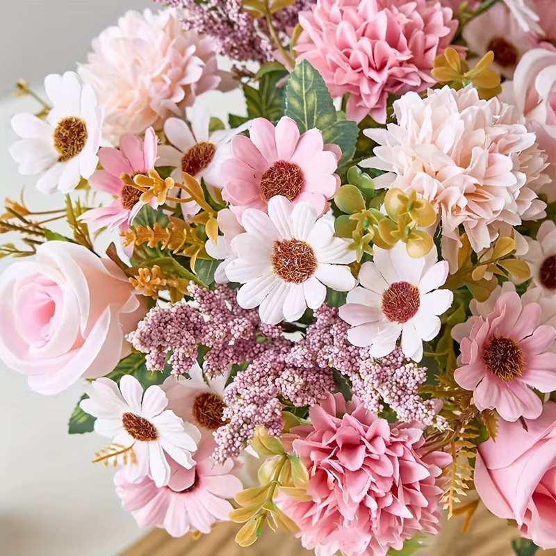 Fleurs Artificielles Rose d'Automne Pissenlit Bouquet de Mariage Faux