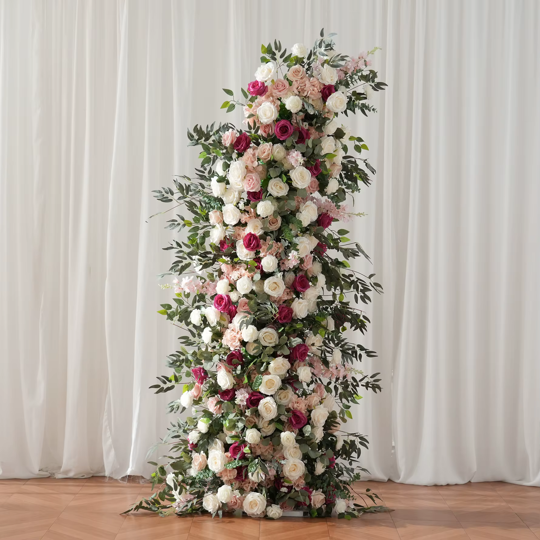 H9094 HMEOT Arche florale artificielle rose vif et feuilles vertes pour décoration de mariage