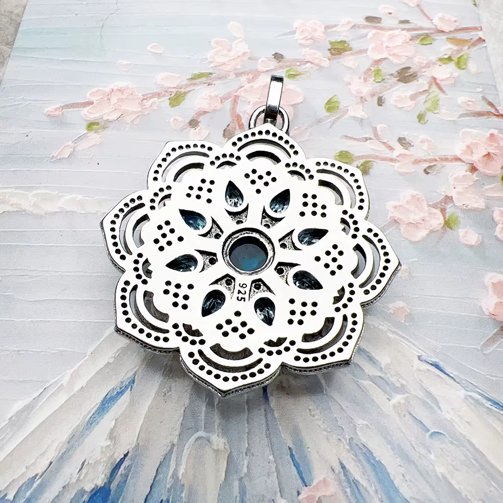 Pendentif fleur de Lotus bleu, bijoux d'été flambant neufs, accessoires en argent Sterling 925, cadeau Vintage pour femmes