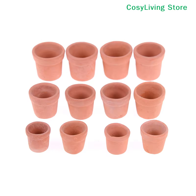 Lot de 12 pots de fleurs miniatures faits à la main en argile rouge