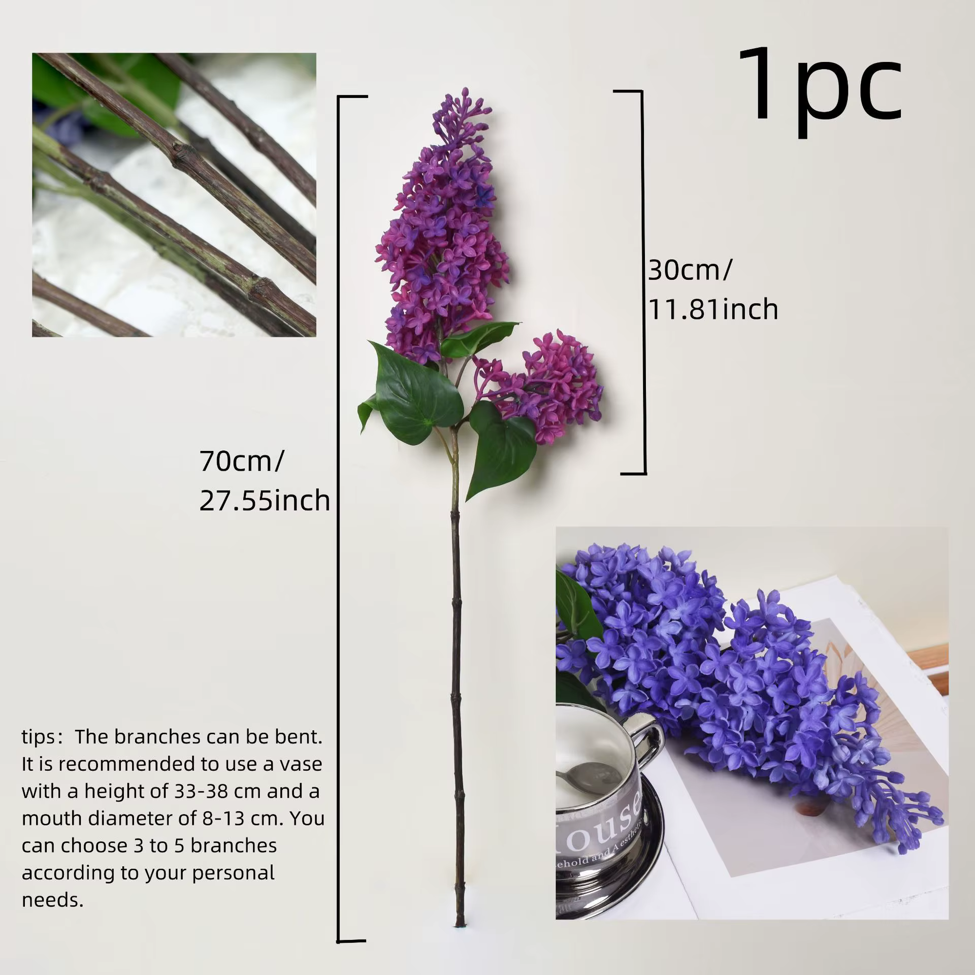 Fleur lilas artificielle en Silicone