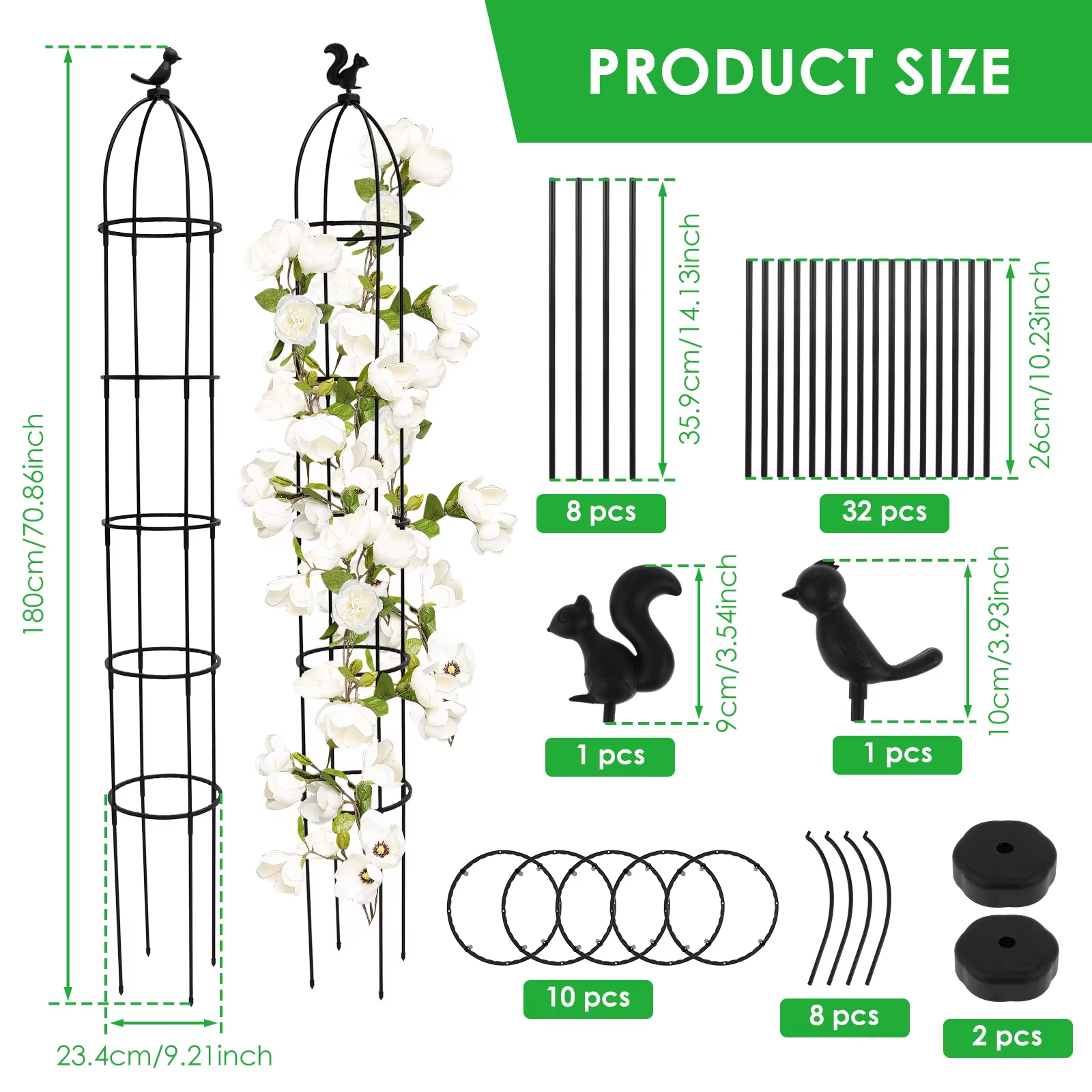 Lot de 2 obélisques de jardin pour plantes grimpantes