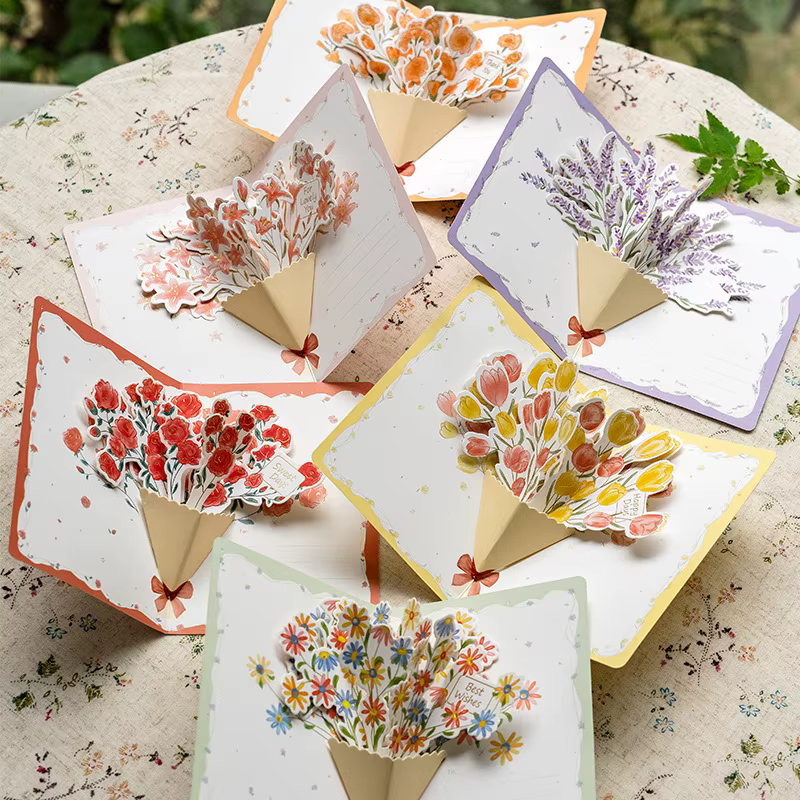 6 styles de cartes pop-up 3D en forme de bouquet de fleurs
