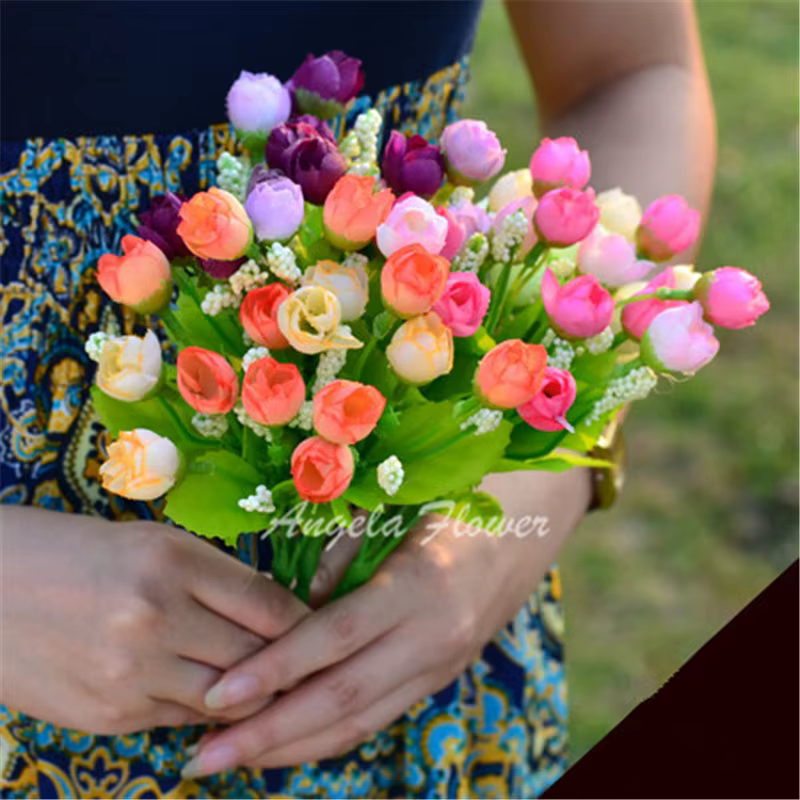 Automne 15 têtes/Bouquet petit bourgeon Roses Bract soie fleur artificielle bricolage mariage maison décor de noël cadeaux floraux accessoires Photo