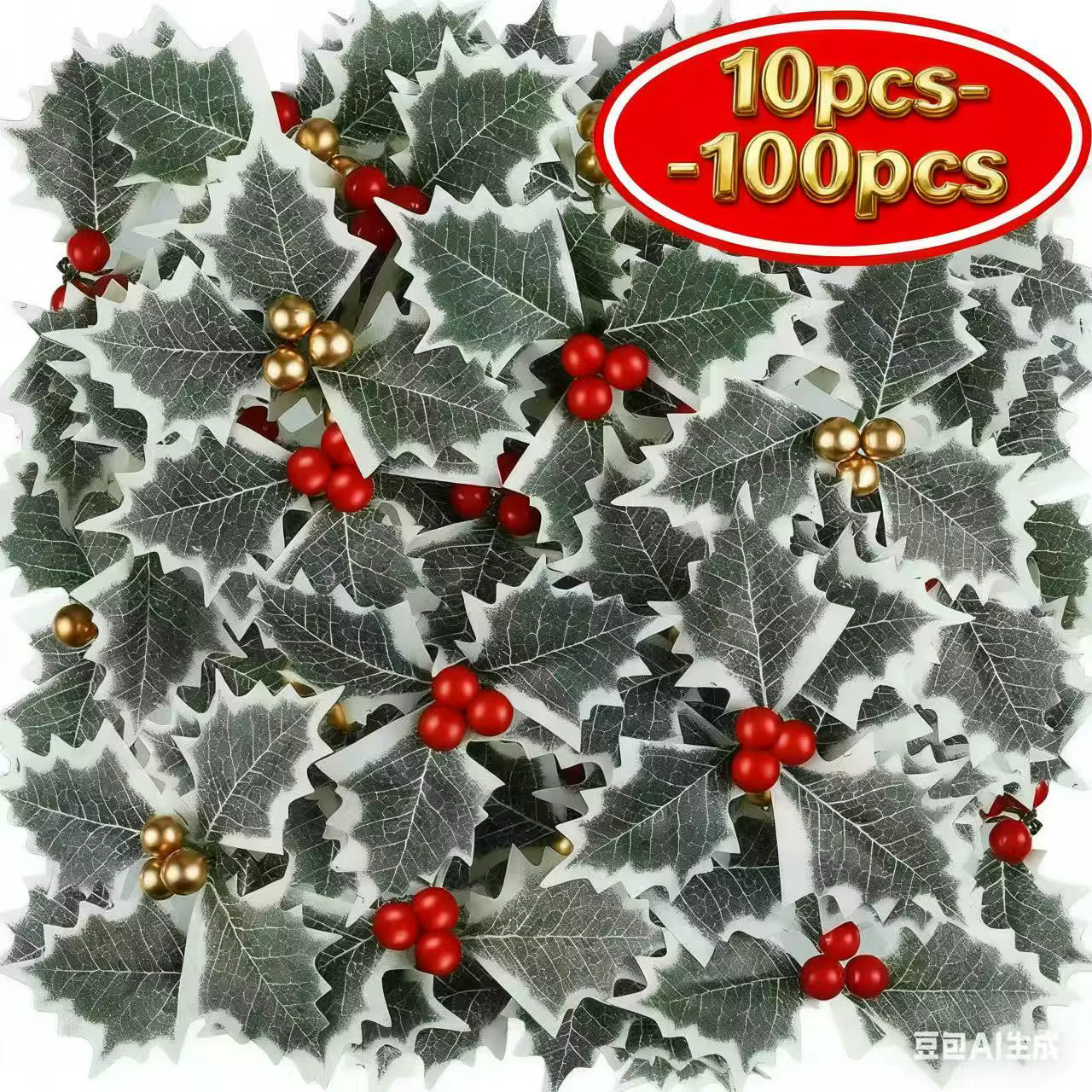 Baies de houx artificielles avec feuilles